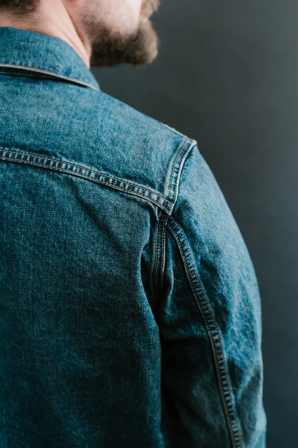 15oz - Medium Vintaged Wash Selvedge Denim Cruiser Jacket - Indigo