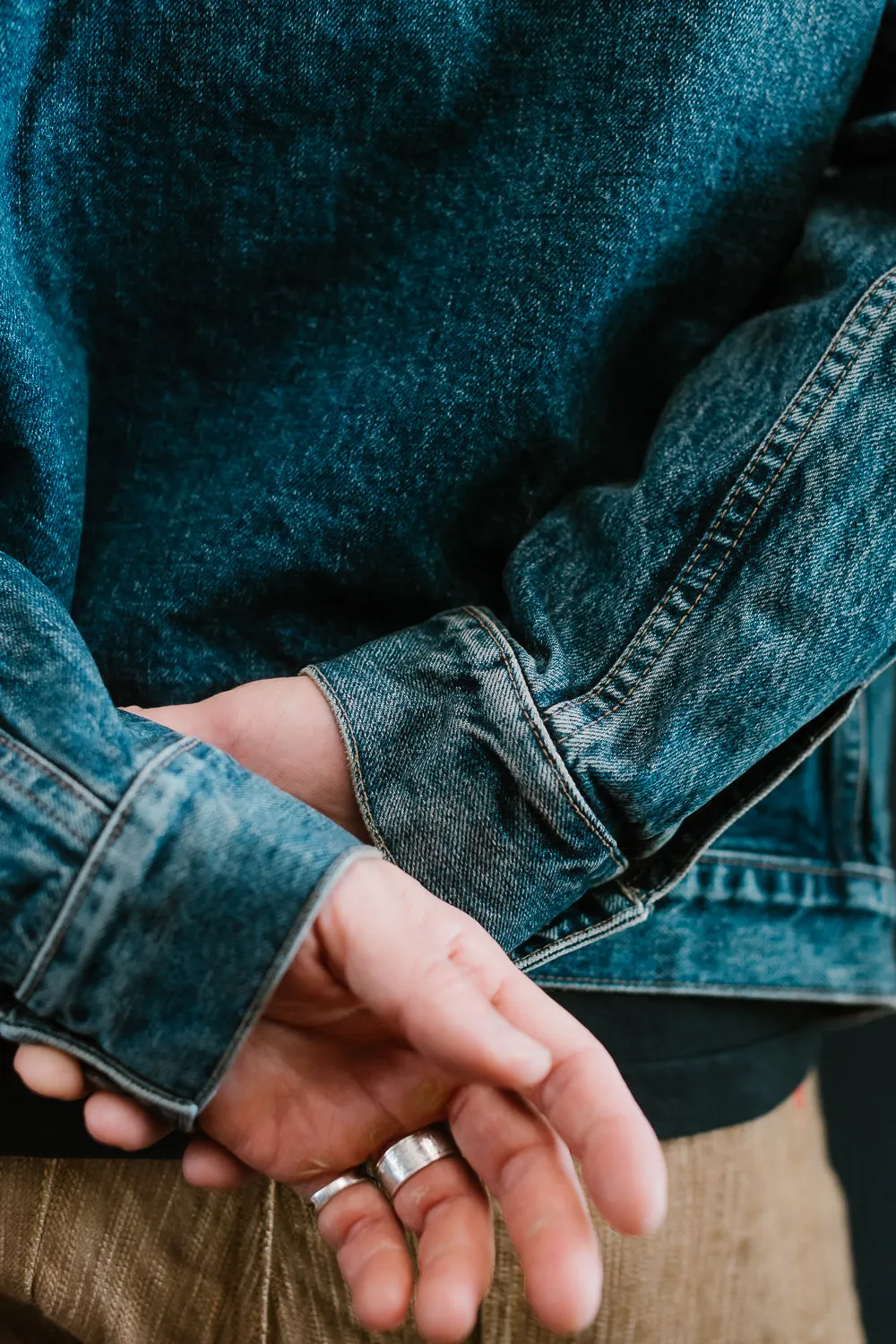 15oz - Medium Vintaged Wash Selvedge Denim Cruiser Jacket - Indigo