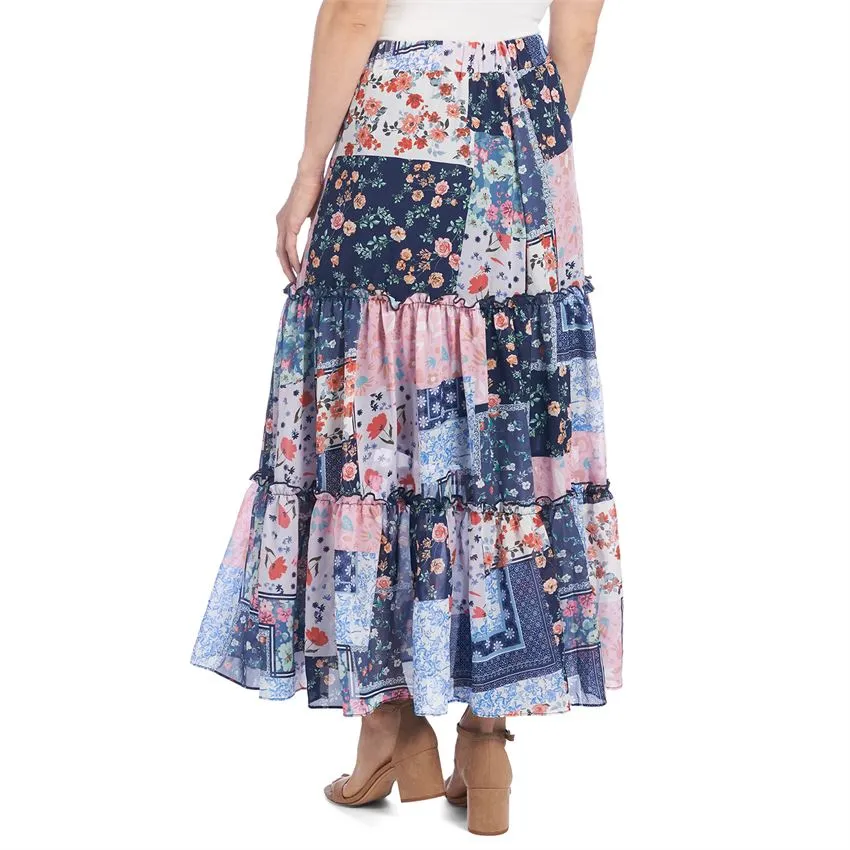 Alecia Multi Print Maxi Skirt - Patchwork Pink - Final Sale