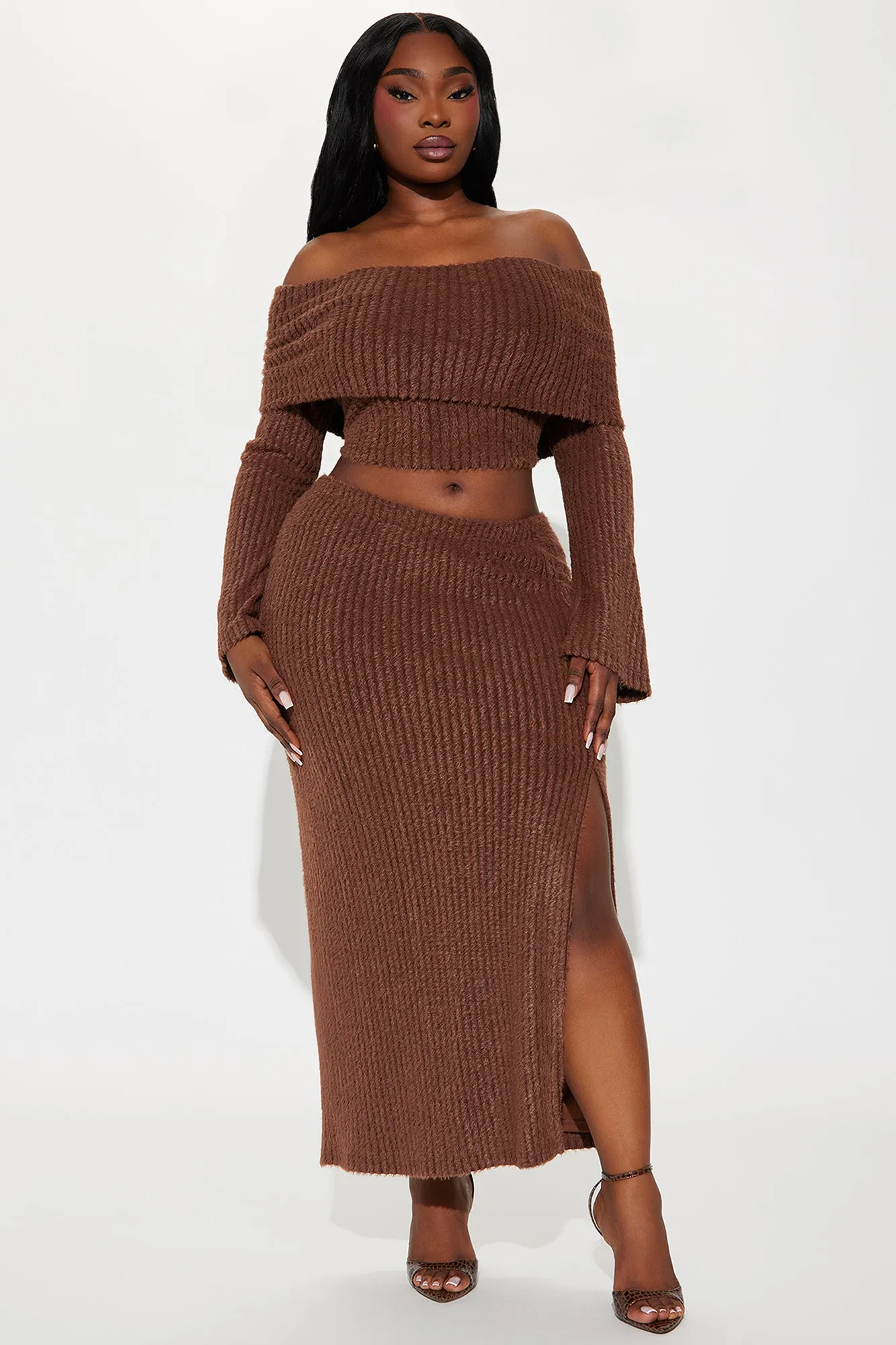 Always Sweet Sweater Skirt Set - Brown