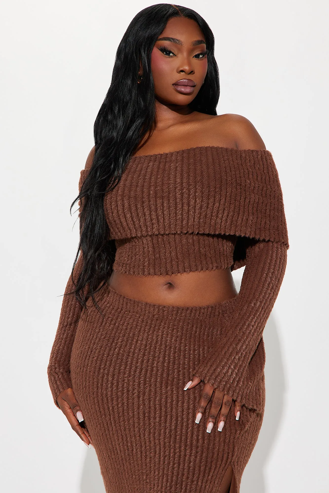 Always Sweet Sweater Skirt Set - Brown