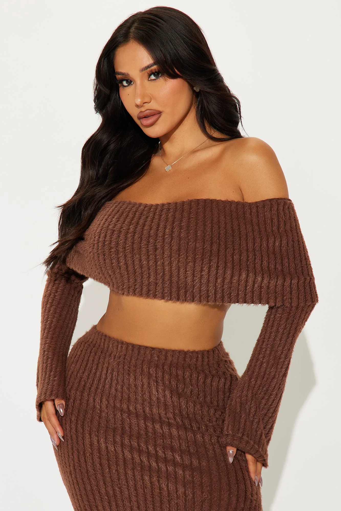 Always Sweet Sweater Skirt Set - Brown