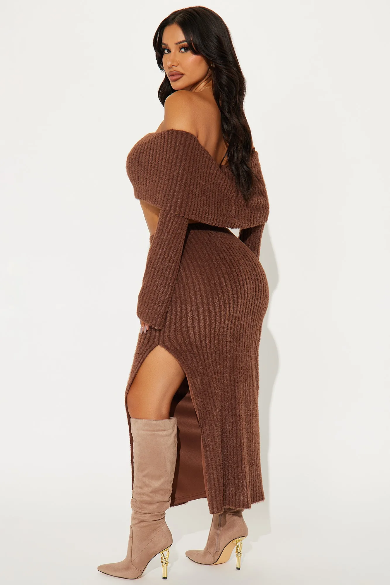 Always Sweet Sweater Skirt Set - Brown