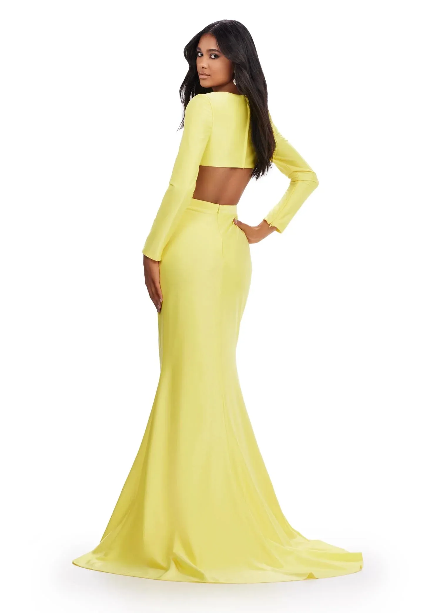 Ashley Lauren 11607 Size 0 Hot Pink Long Sleeve Jersey Cutout Prom Dress Slit Fitted Skirt Formal Gown