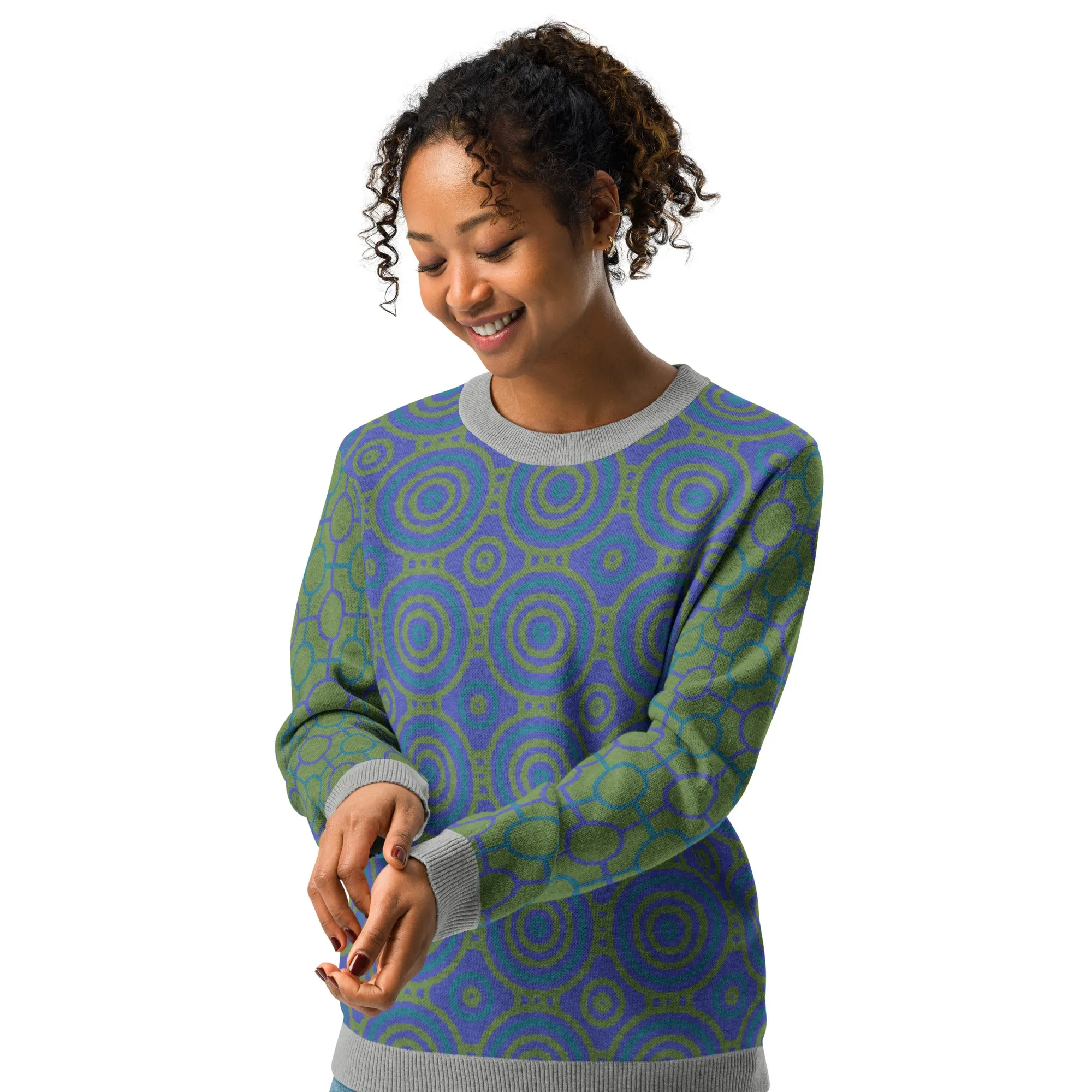 Aventurine Green Calypso Swirl Knitted Crewneck Sweater