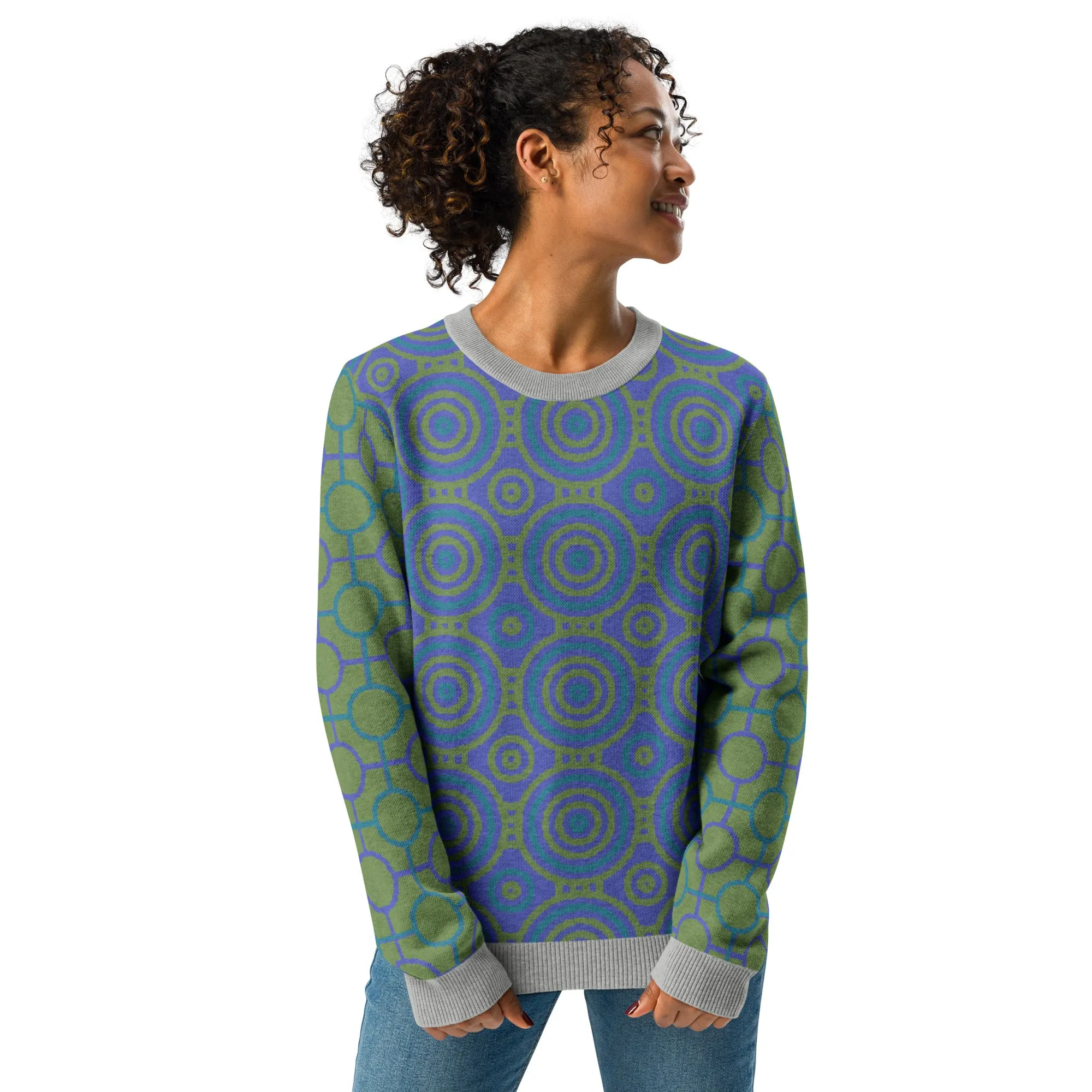 Aventurine Green Calypso Swirl Knitted Crewneck Sweater