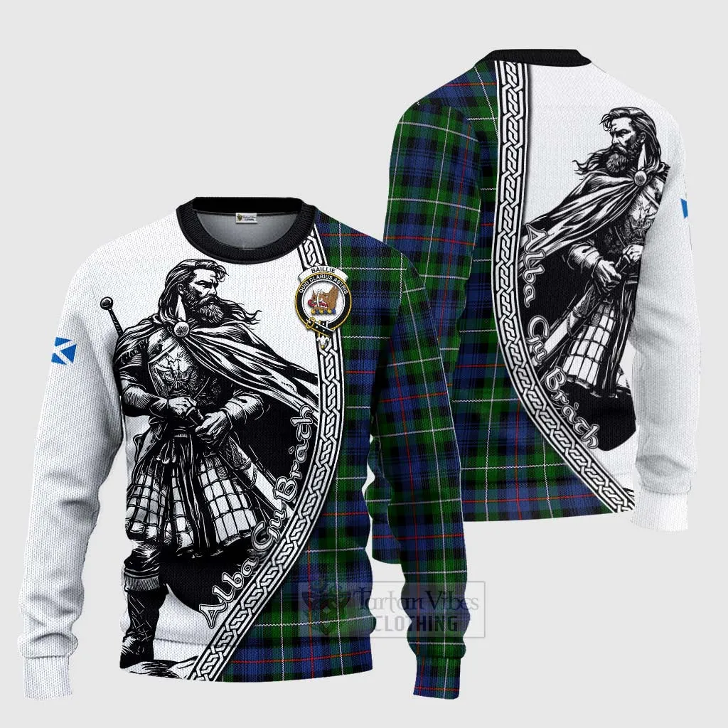 Baillie (Bailey) Tartan Clan Crest Knitted Sweater with Highlander Warrior Celtic Style