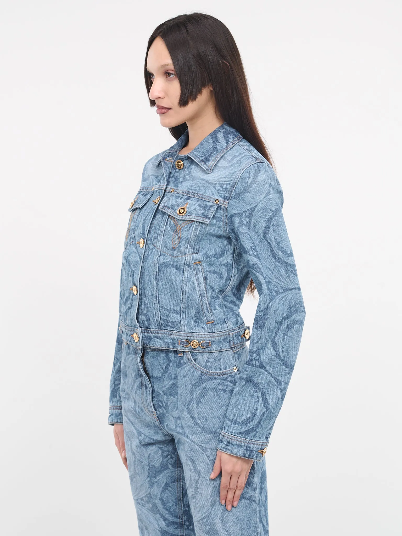 Barocco Print Denim Jacket (1014139-1A10029-MEDIUM-BLUE)