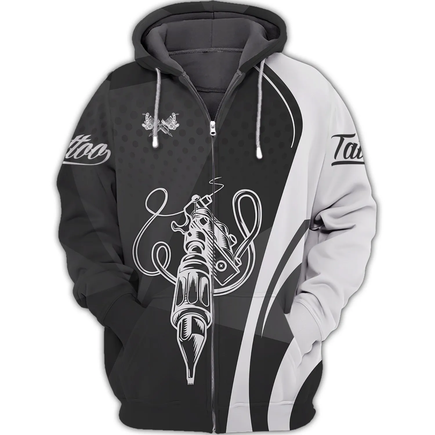 Black & White Tattoo Artist Shop Personalized Name Sweatshirt Zipper Hoodie, 3D Hoodie