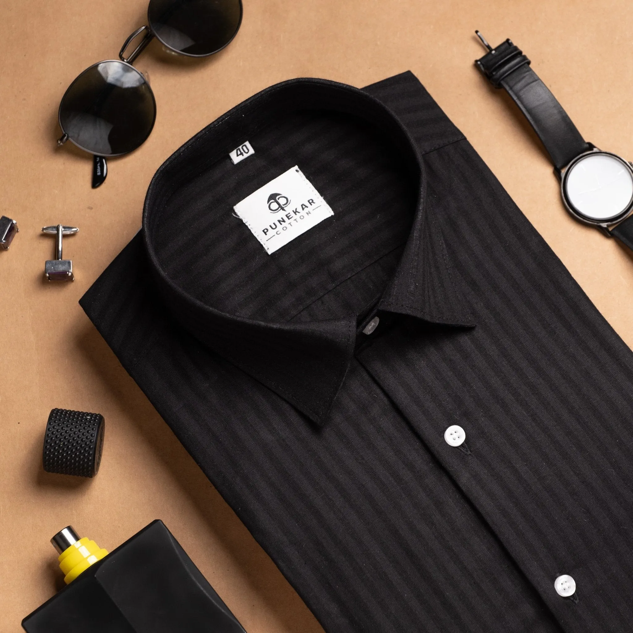 Black Color vertical Cotton stripe Shirt For Men