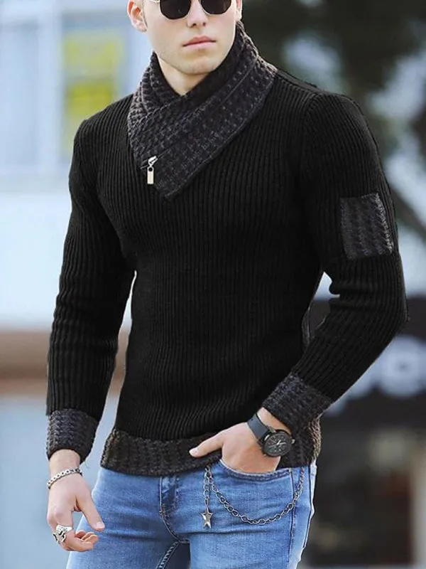 British Plus Size Men's Sweater Pullover Long Sleeve Scarf Turtleneck Men's Knitwear