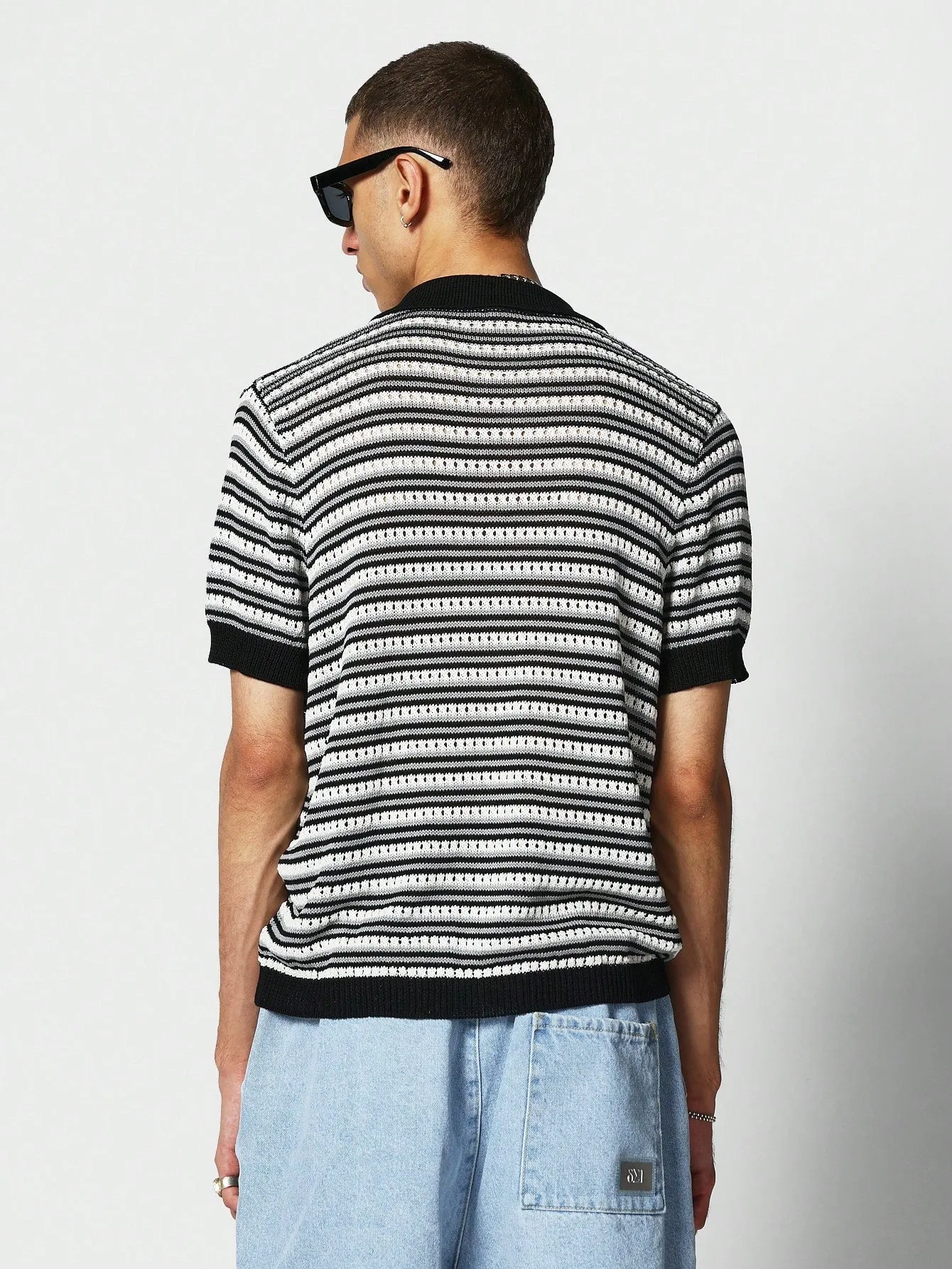 Button Through Stripe Knit Shirt