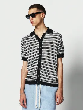 Button Through Stripe Knit Shirt