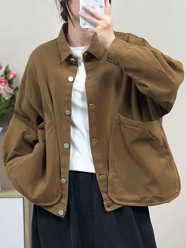 Buttoned Pockets Split-Joint Long Sleeves Loose Lapel Outerwear