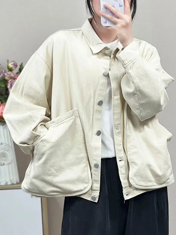 Buttoned Pockets Split-Joint Long Sleeves Loose Lapel Outerwear