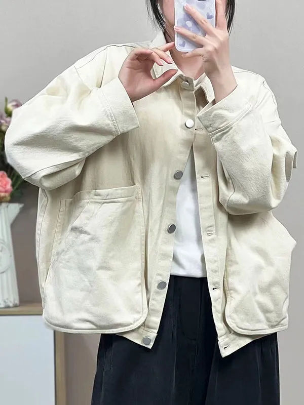 Buttoned Pockets Split-Joint Long Sleeves Loose Lapel Outerwear