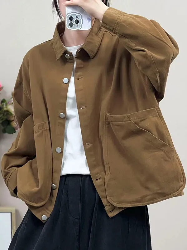 Buttoned Pockets Split-Joint Long Sleeves Loose Lapel Outerwear