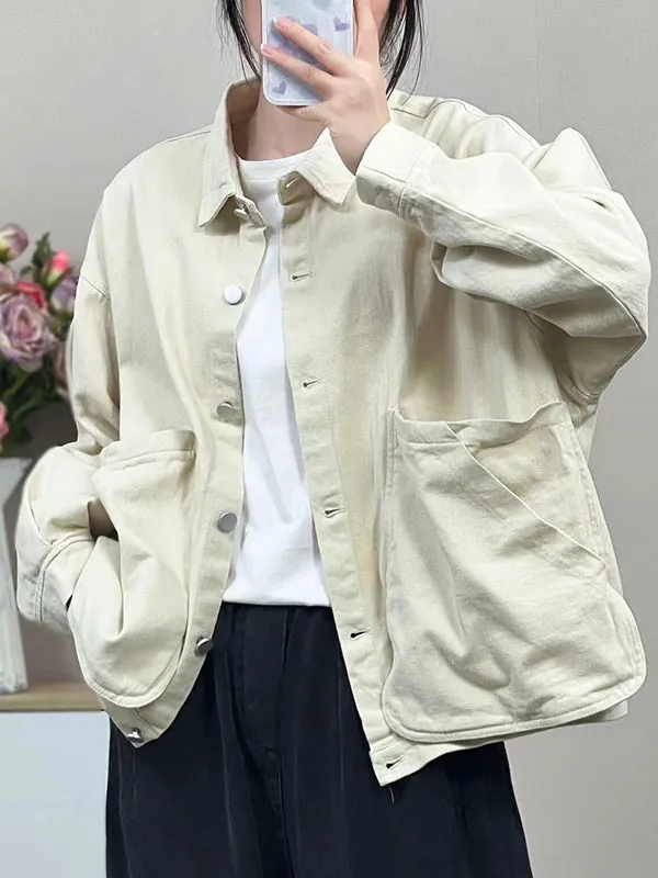 Buttoned Pockets Split-Joint Long Sleeves Loose Lapel Outerwear