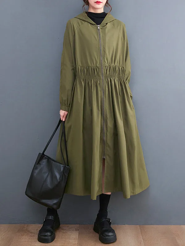 Casual Loose Solid Color Hooded Tunic Outerwear