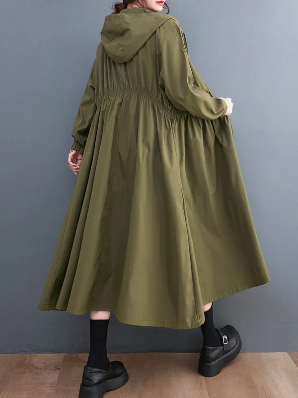 Casual Loose Solid Color Hooded Tunic Outerwear