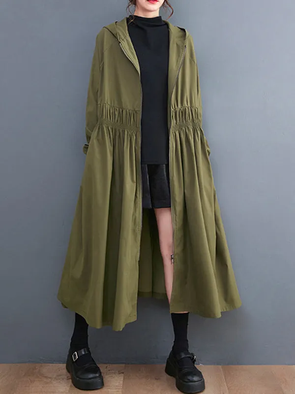 Casual Loose Solid Color Hooded Tunic Outerwear