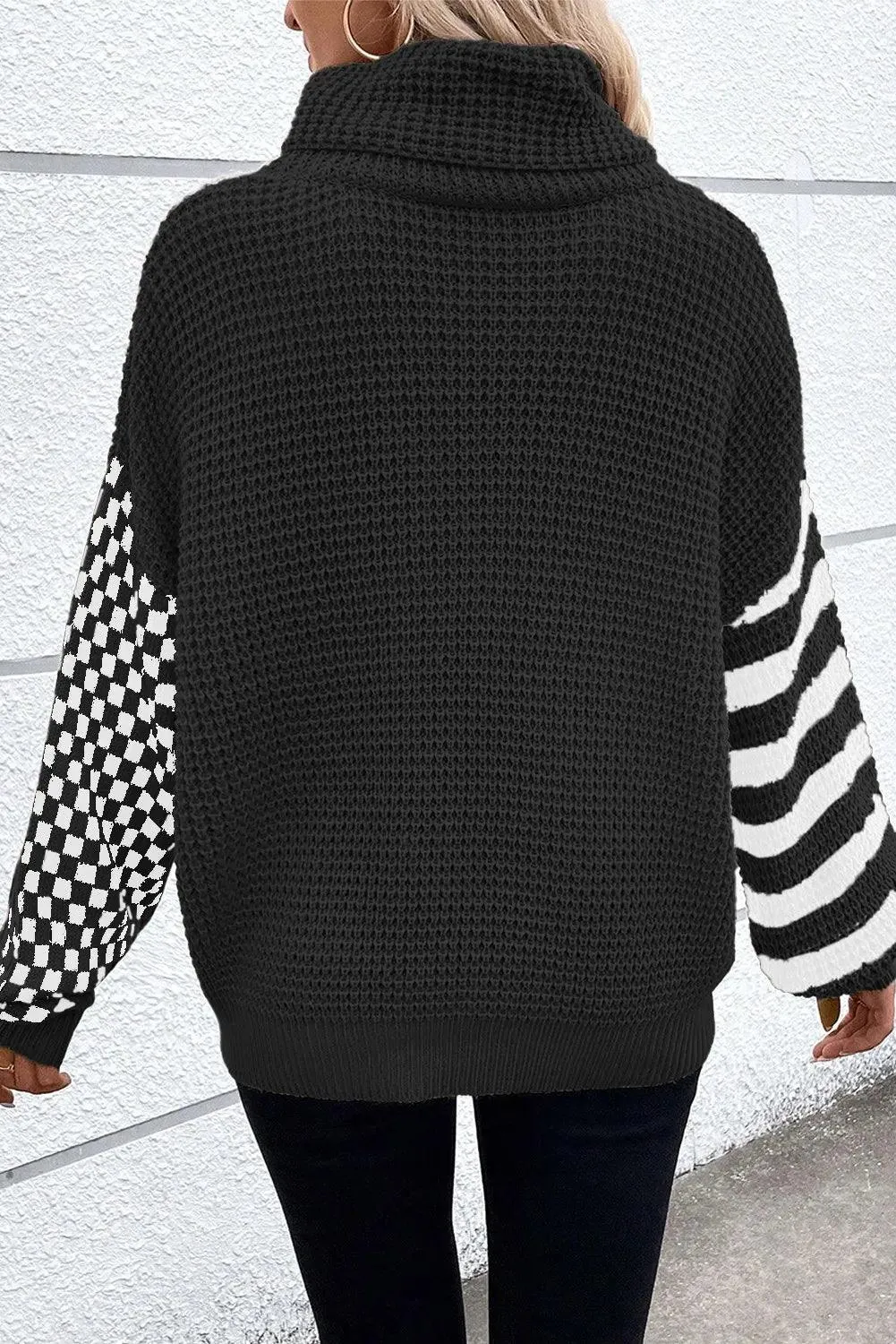 Checkered Sweater Striped Turtleneck Long Sleeve Knitwear