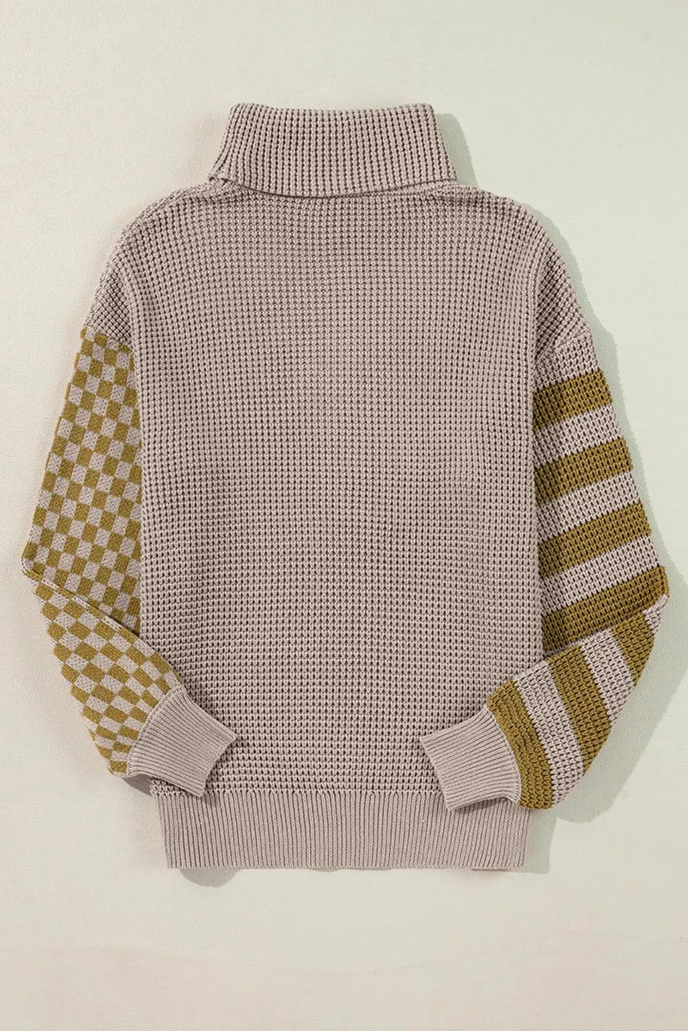 Checkered Sweater Striped Turtleneck Long Sleeve Knitwear