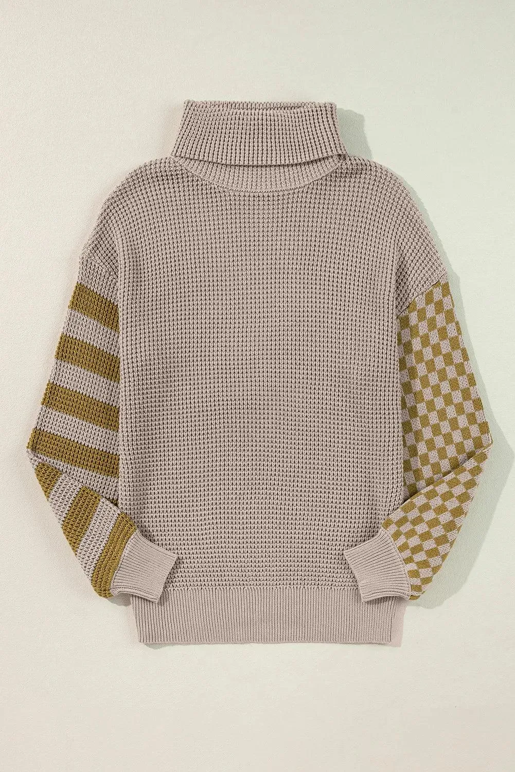 Checkered Sweater Striped Turtleneck Long Sleeve Knitwear