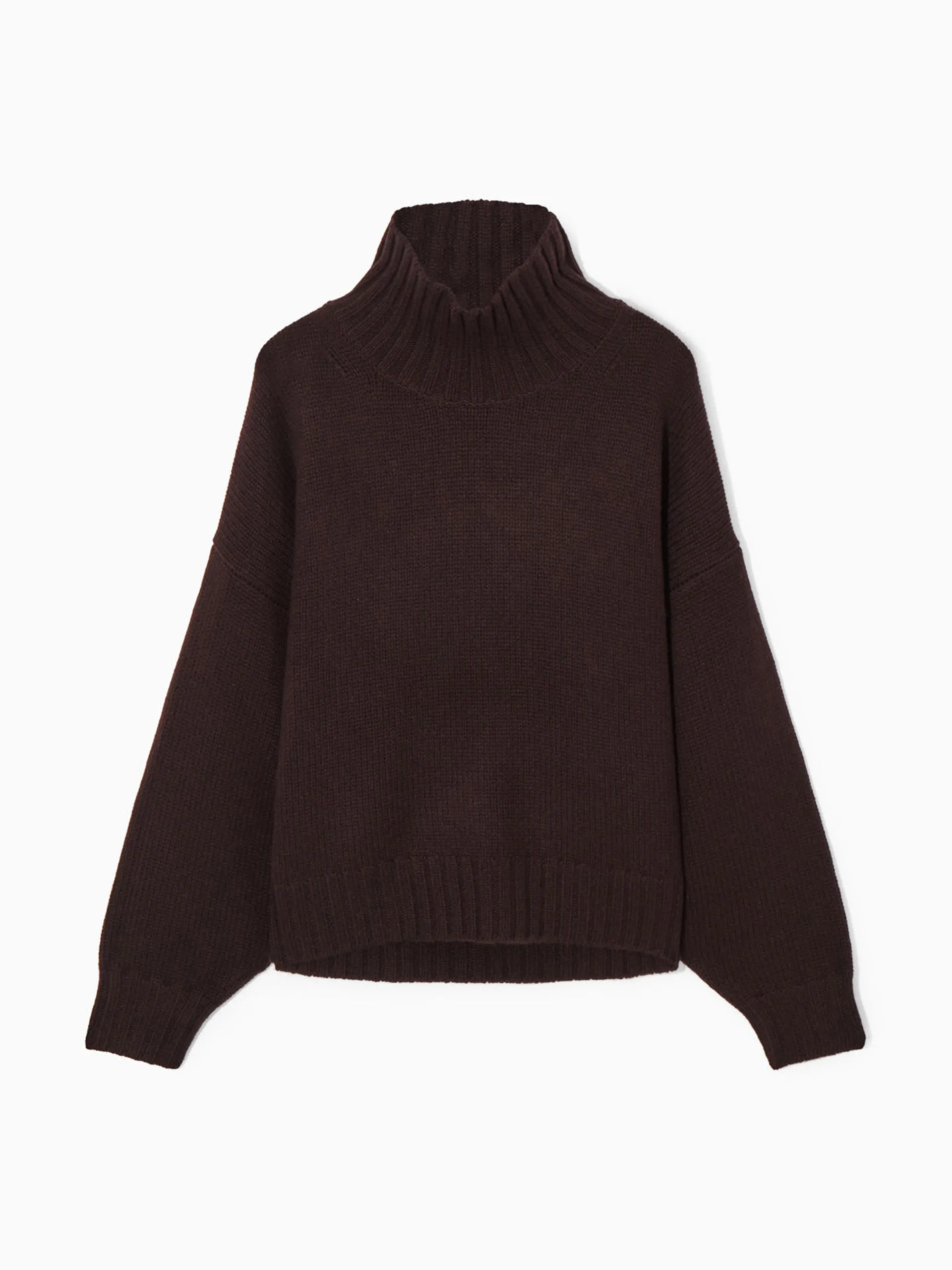 Chunky pure cashmere dark brown turtleneck jumper