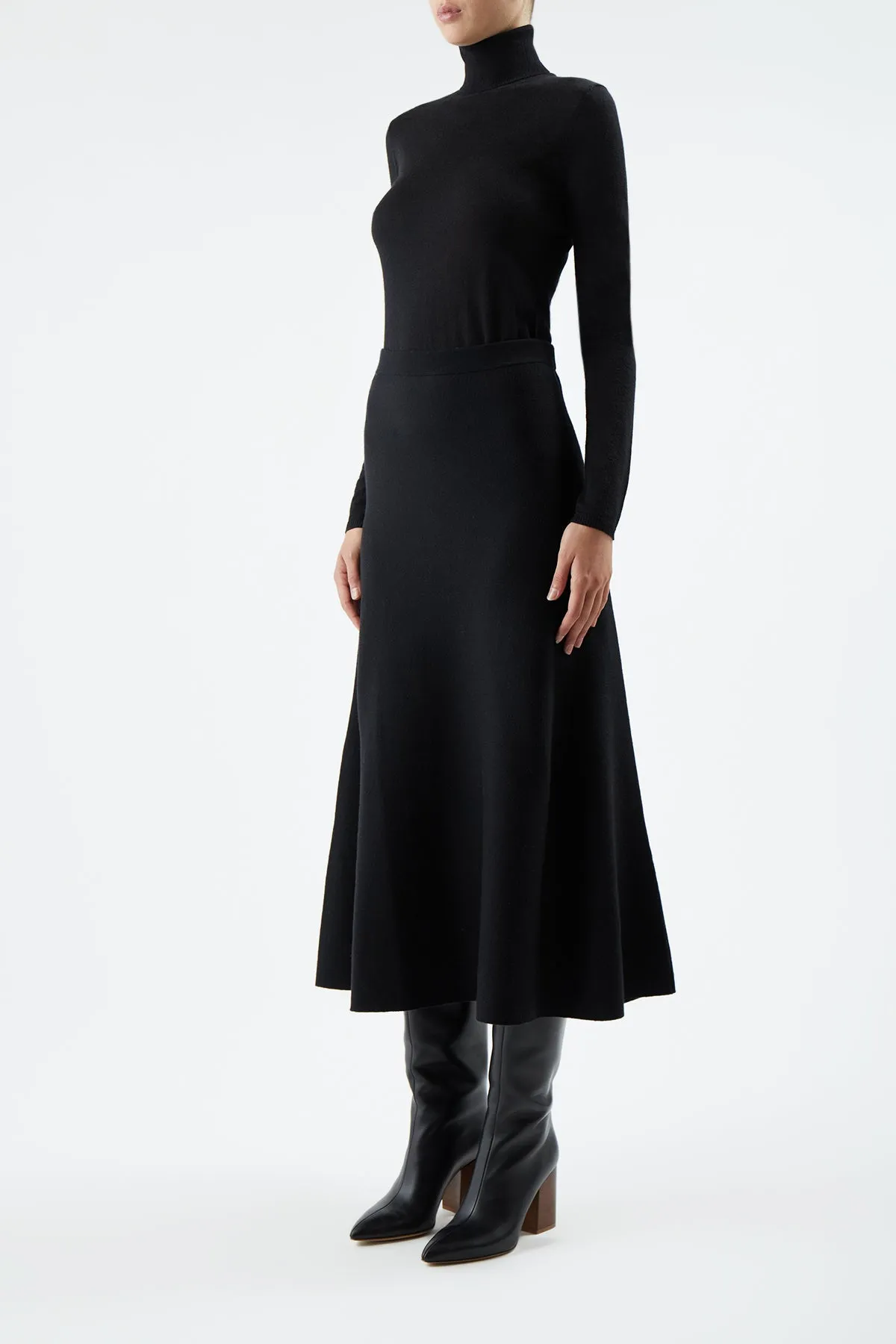 Costa Knit Turtleneck in Black Cashmere Silk