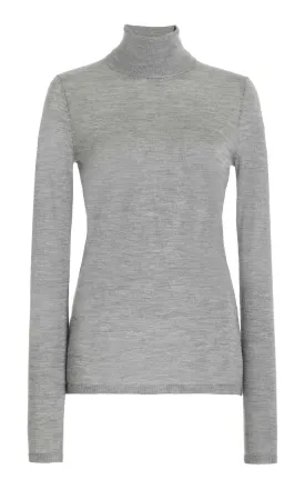 Costa Knit Turtleneck in Heather Grey Cashmere Silk