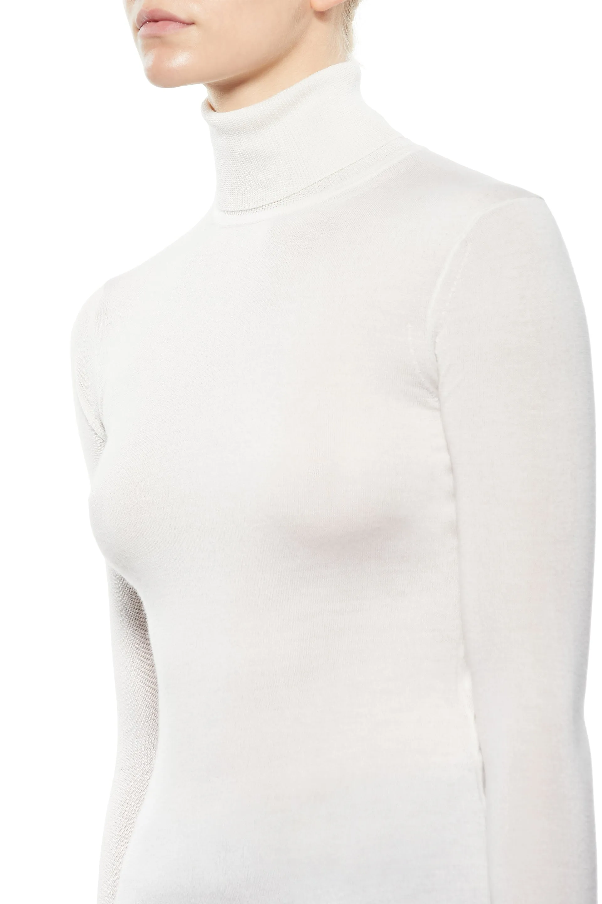 Costa Knit Turtleneck in Ivory Cashmere Silk