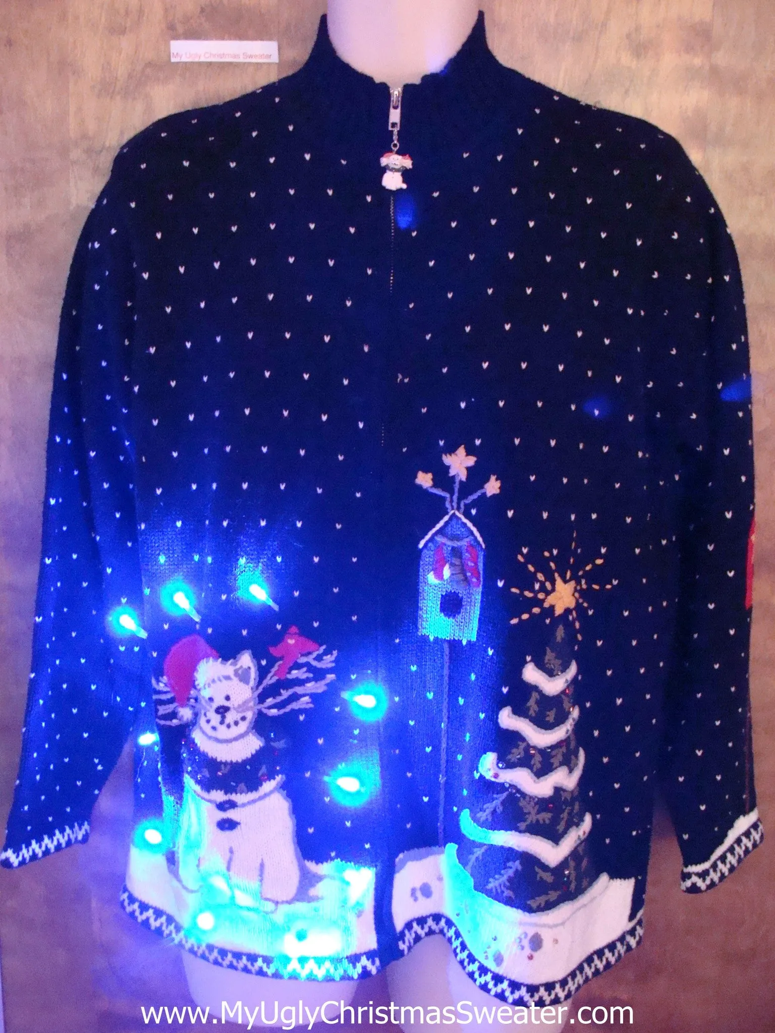 Crazy Cat Lady Ugly Christmas Sweater with Lights