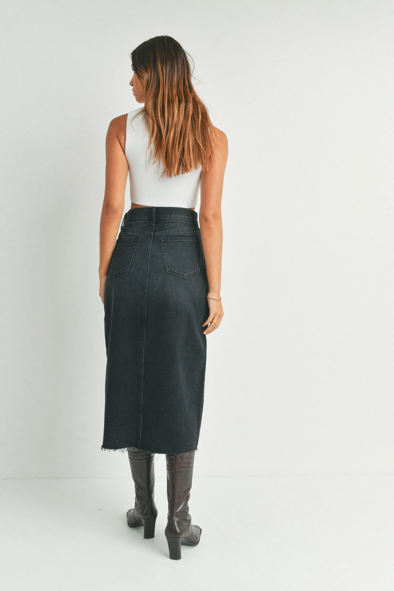 Criss Cross Black Midi Skirt