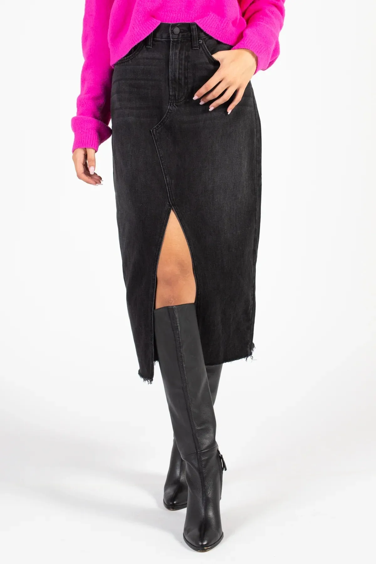 Criss Cross Black Midi Skirt