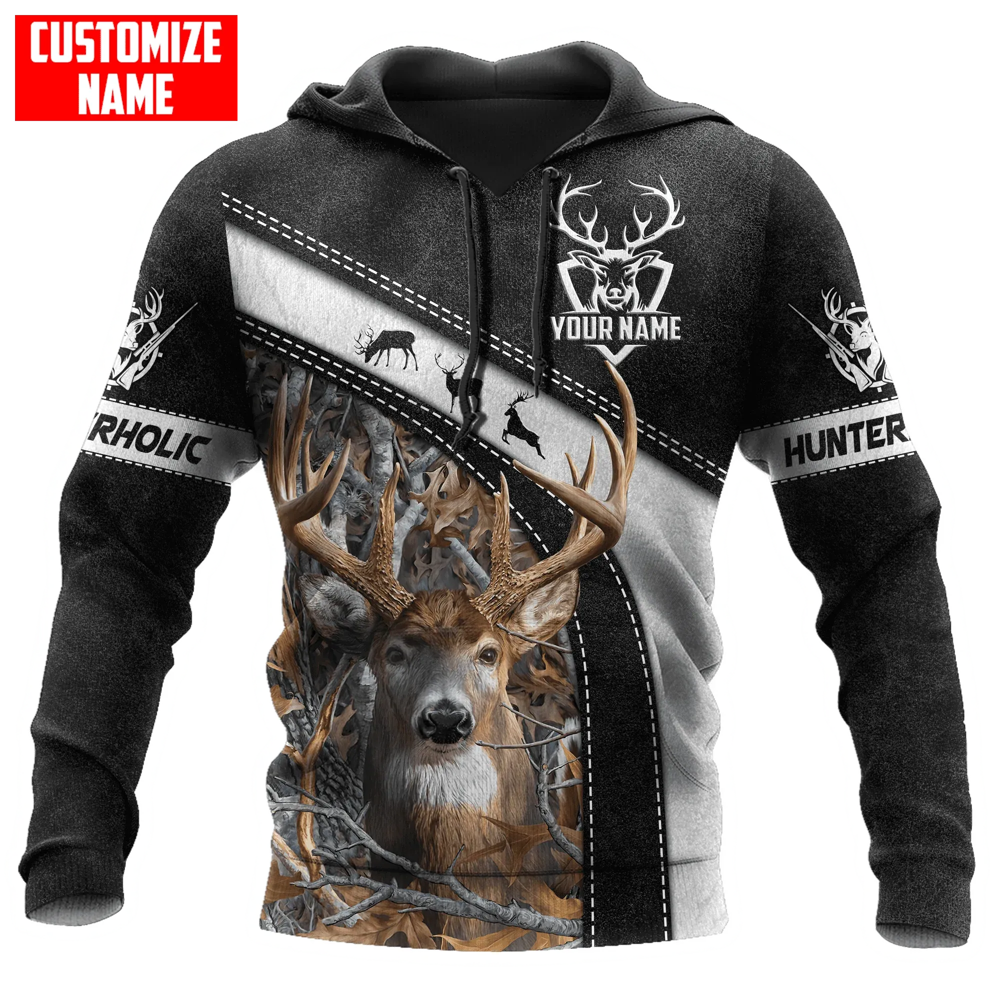 Custom Name Hunterholic 3D Hoodies For Men And Women, Hunting Hoodie For Dad Husband