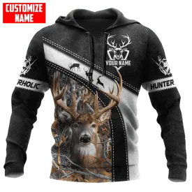 Custom Name Hunterholic 3D Hoodies For Men And Women, Hunting Hoodie For Dad Husband