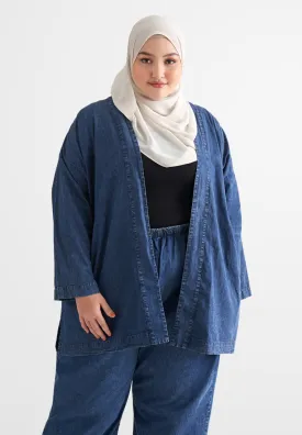 Deena Oversized Denim Kimono Outer - Dark Blue