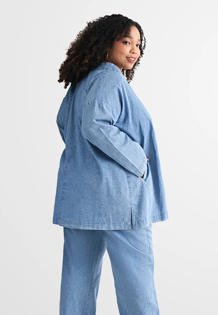 Deena Oversized Denim Kimono Outer - Dark Blue