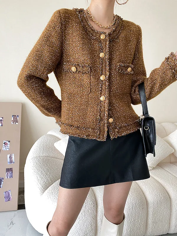 Fashion Long Sleeves Loose Buttoned Round-Neck Outerwear