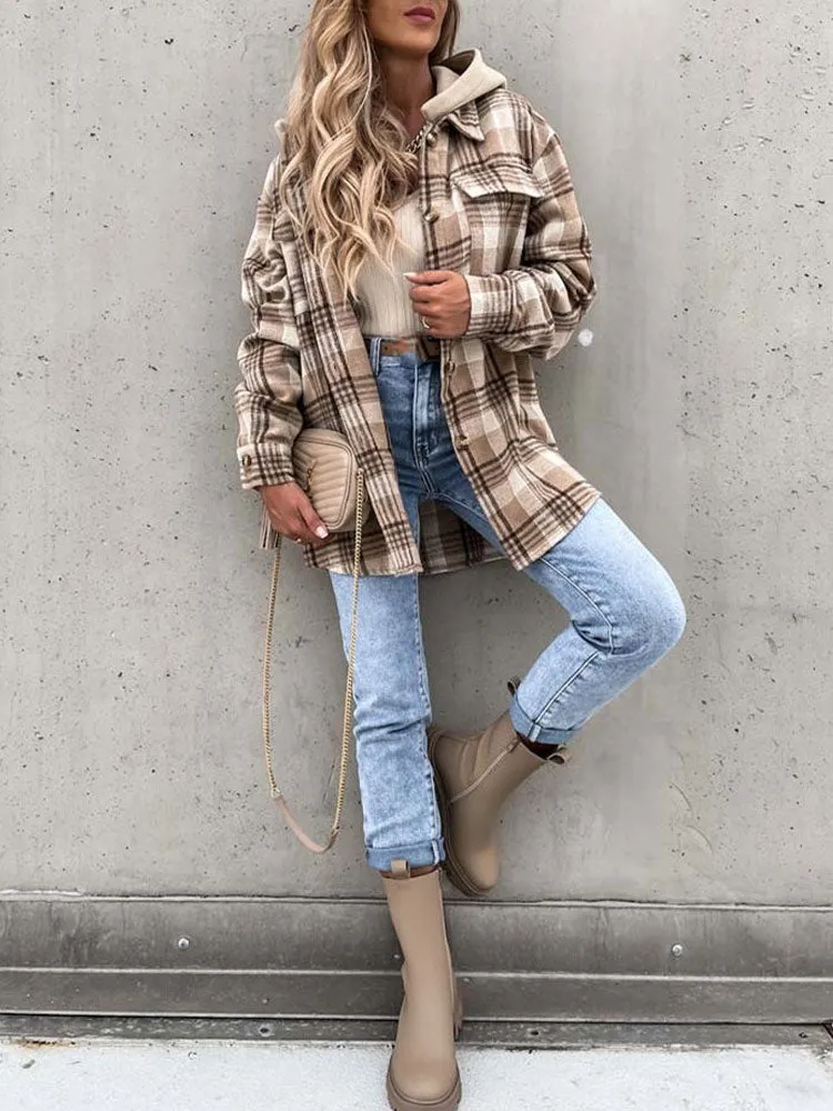 Fashionkova  Autumn Hooded Jackets Coats Women Thick Plaid Jacket Women Long Checkered Jackets Female Winter Coats Warm Overshirt Ladies