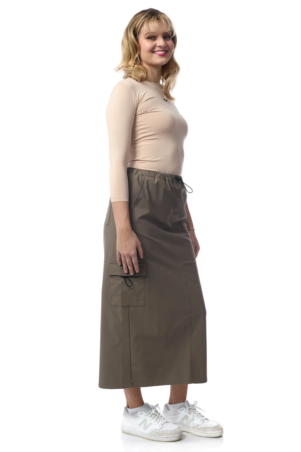 Fatigue Midi Length Cargo Skirt with Drawstring and Pockets 'Cali Cargo'