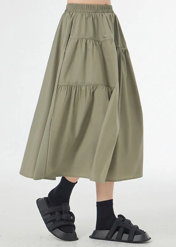 French Green Pockets Wrinkled Patchwork Cotton Skirt Summer LY9346