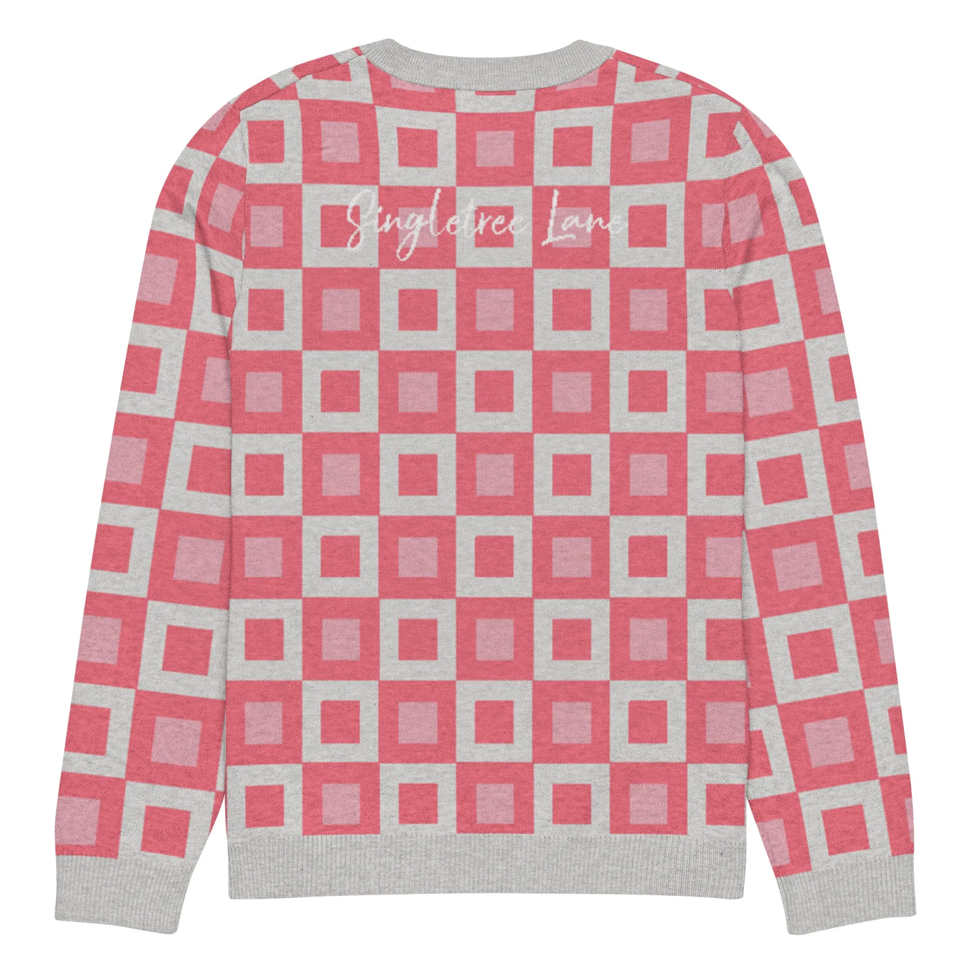 Go Blox in Pink Geometric Knitted Crewneck Sweater