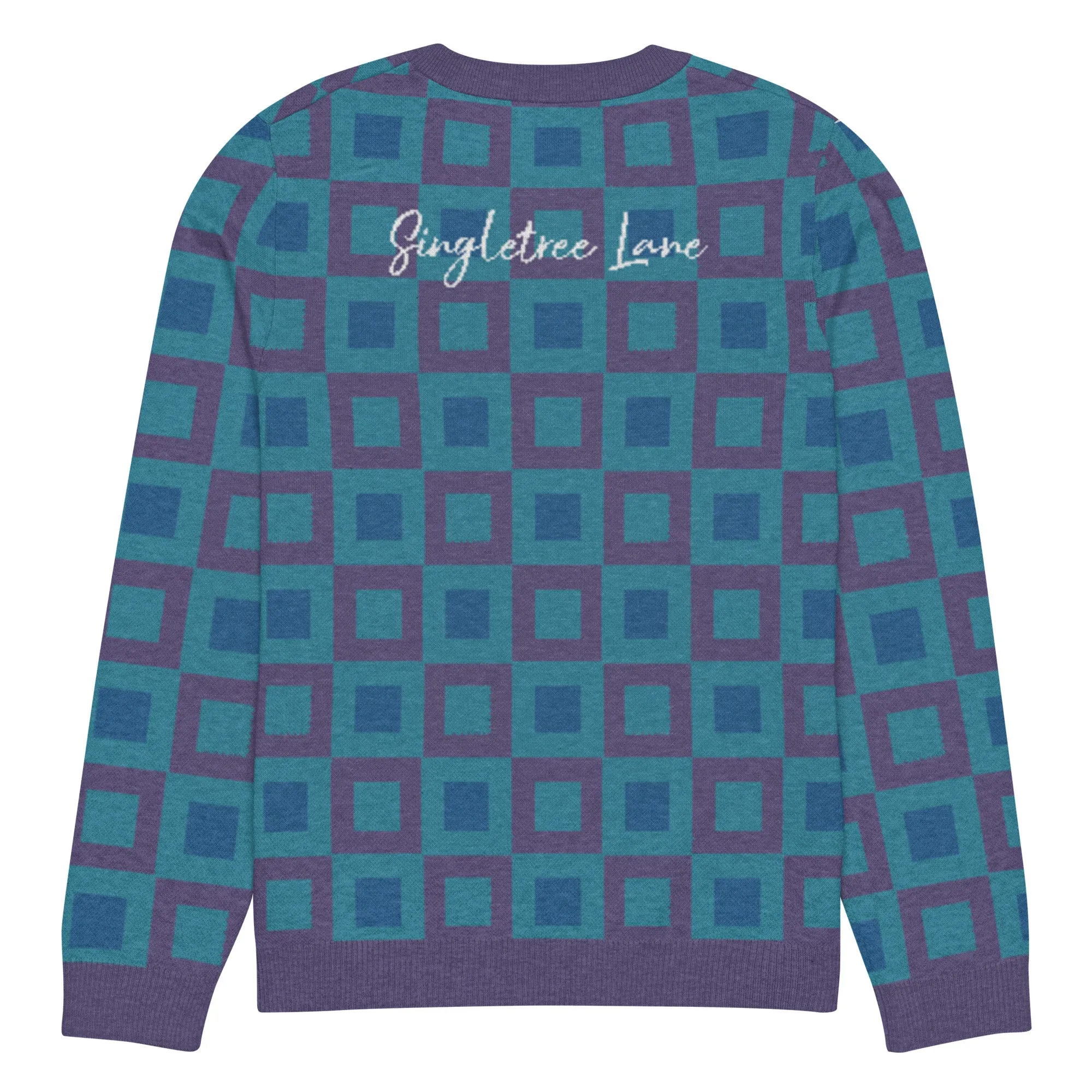 Go Blox in Purple Geometric Knitted Crewneck Sweater