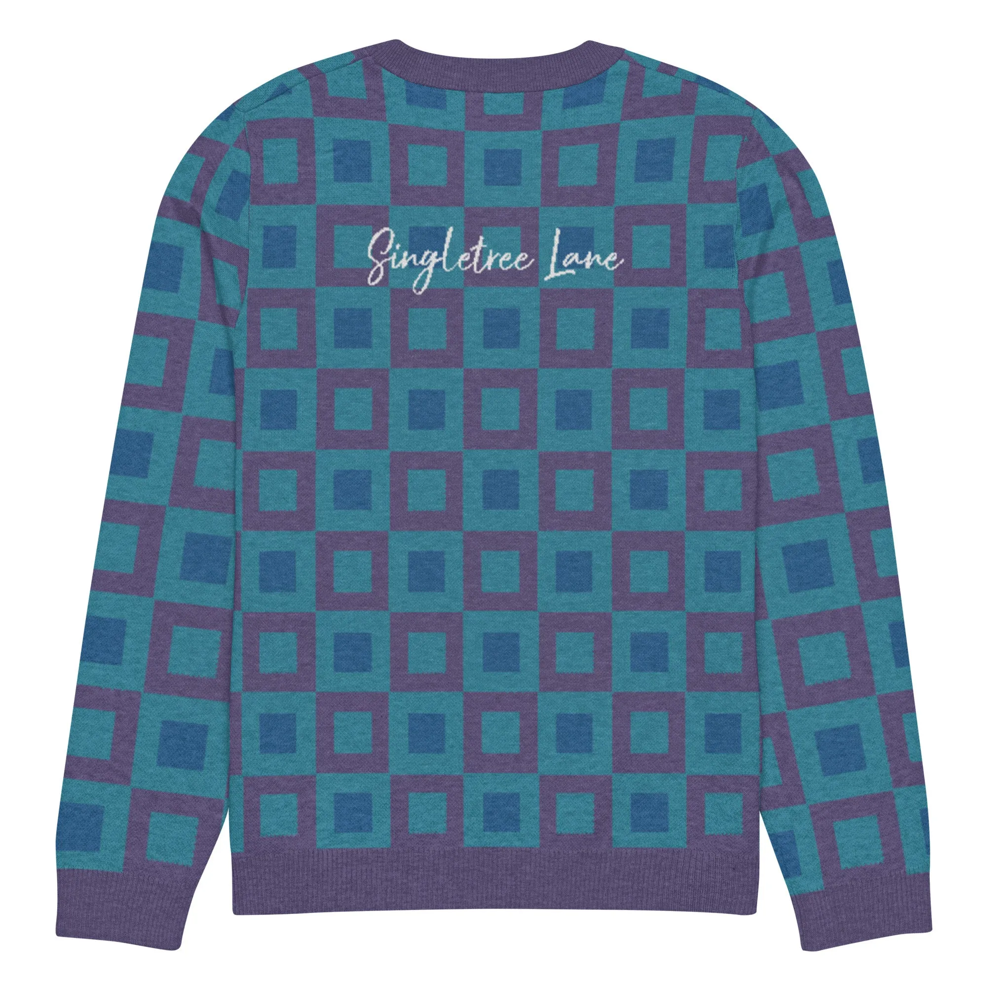 Go Blox in Purple Geometric Knitted Crewneck Sweater