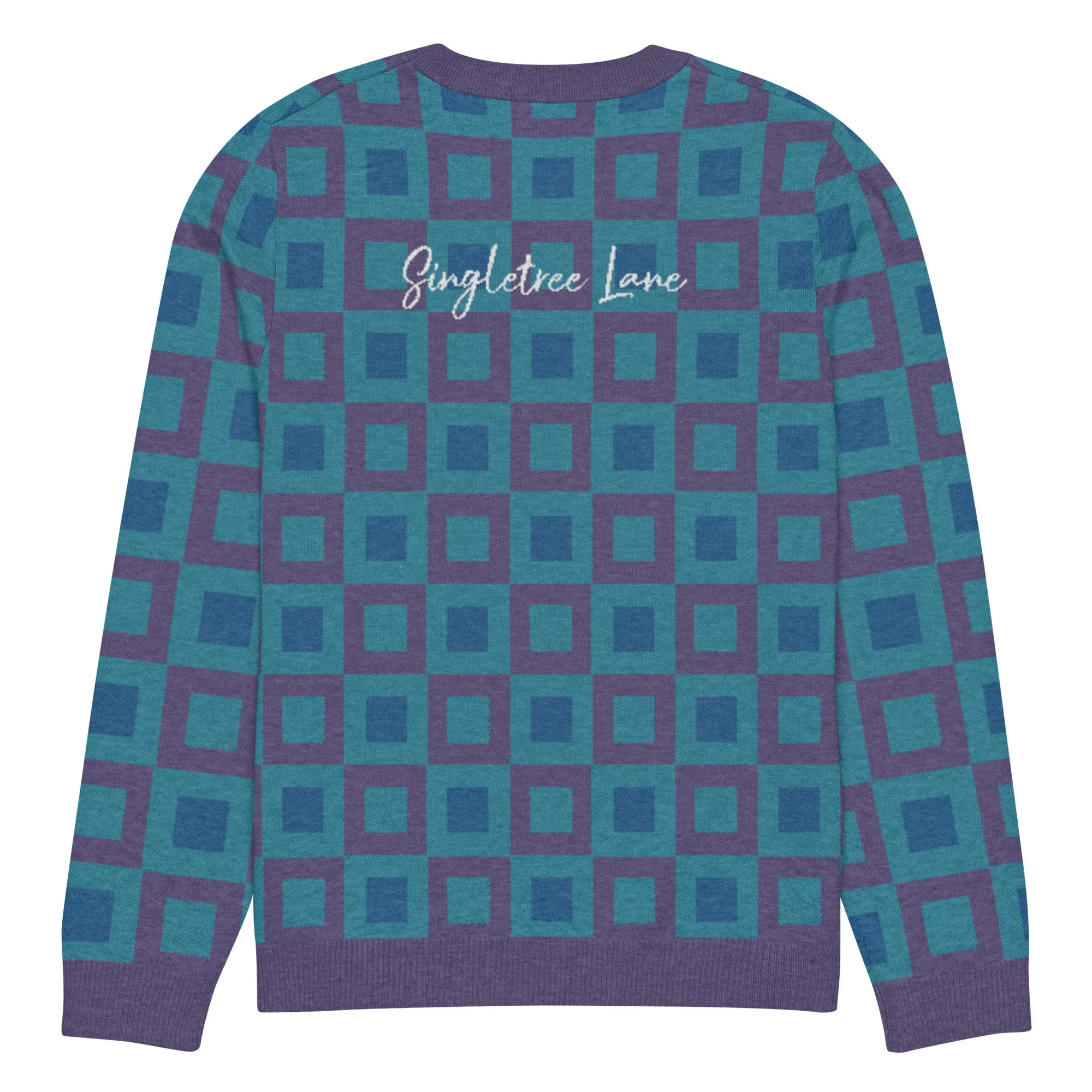 Go Blox in Purple Geometric Knitted Crewneck Sweater