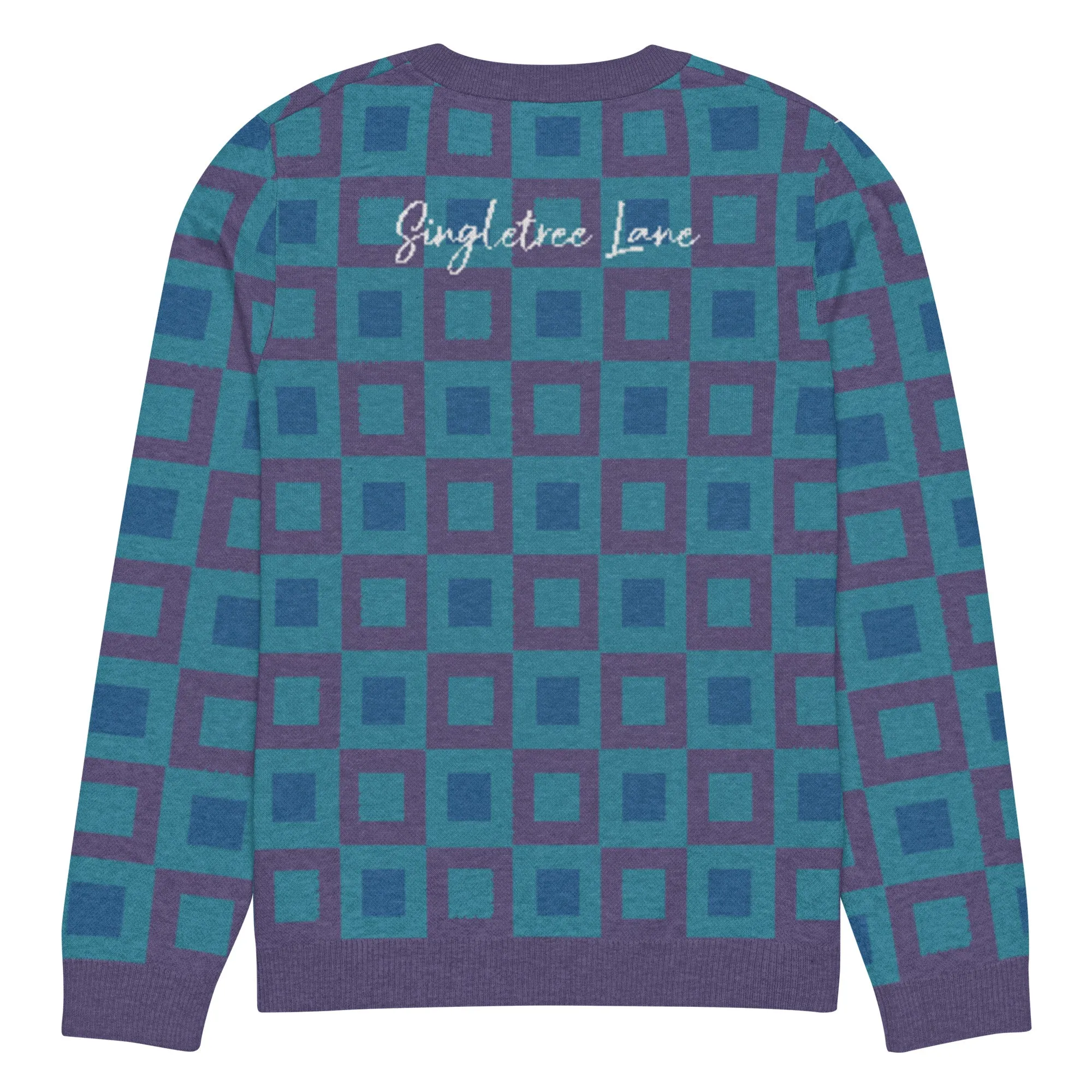 Go Blox in Purple Geometric Knitted Crewneck Sweater