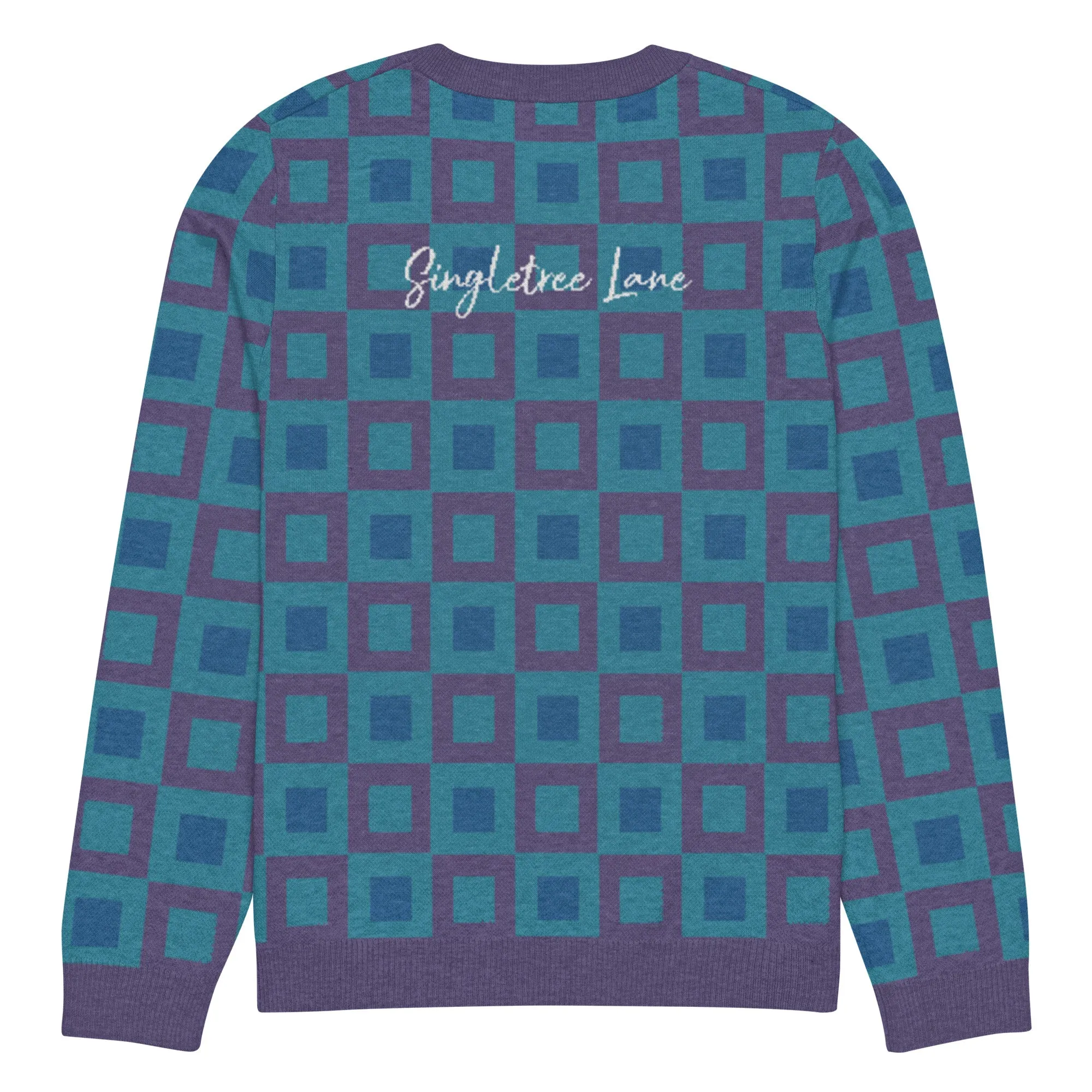 Go Blox in Purple Geometric Knitted Crewneck Sweater