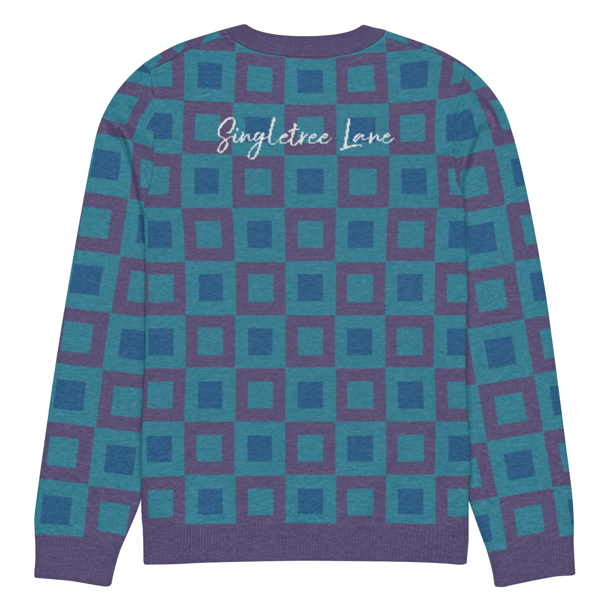 Go Blox in Purple Geometric Knitted Crewneck Sweater